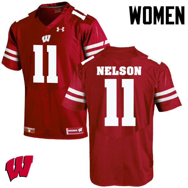 Women Wisconsin Badgers #11 Nick Nelson College Football Jerseys-Red